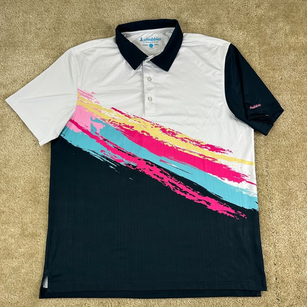 Chubbies The Tennis Champ Performance Polo Men L White Black Retro Stretch